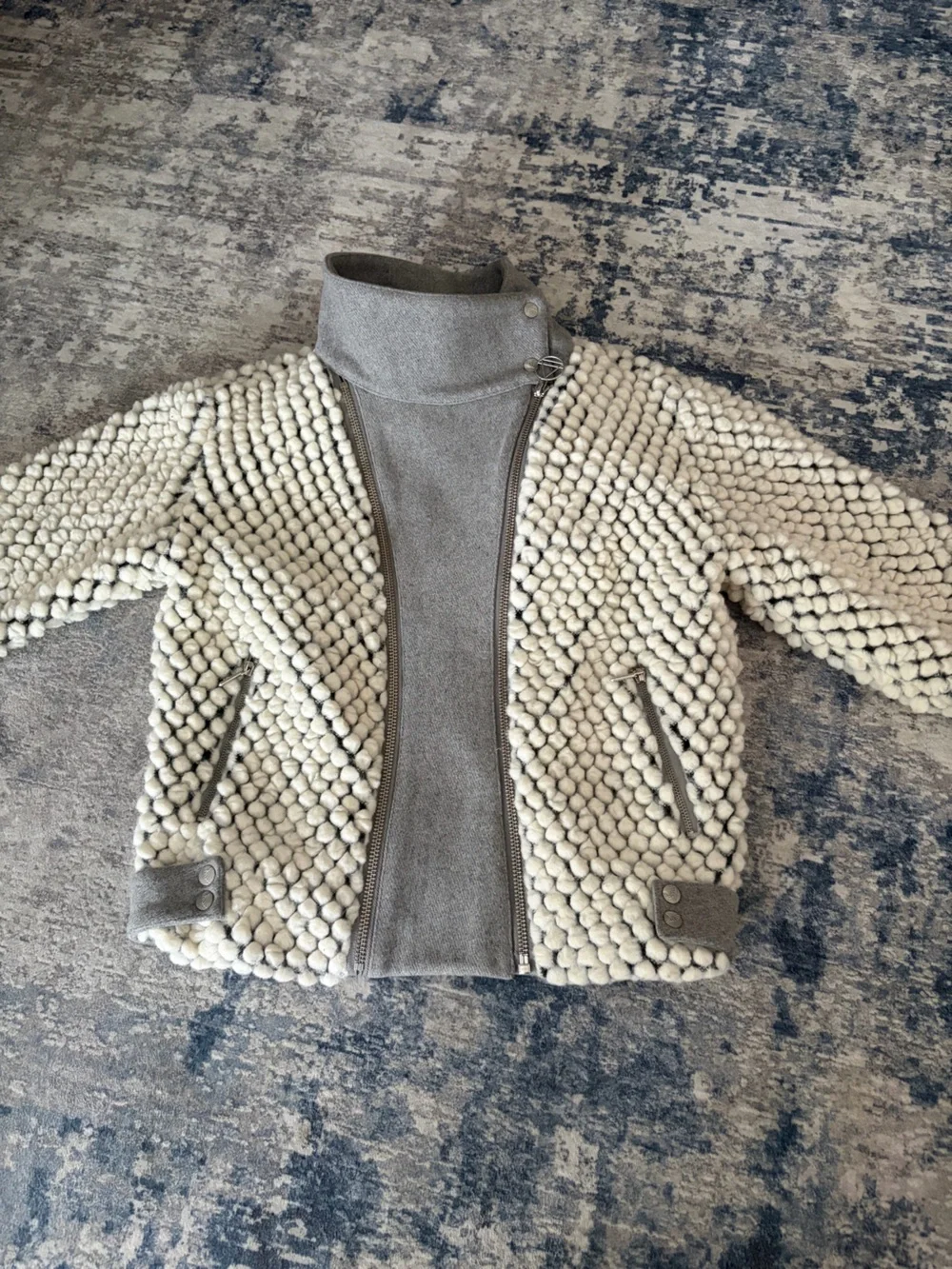 Eleven Paris Cream Textured Teddy Bomber Jacket